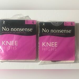 No Nonsense Premium Nylon Knee Highs Size Q Tan Sheer Toe - 2 Pks Of 2 Pairs New